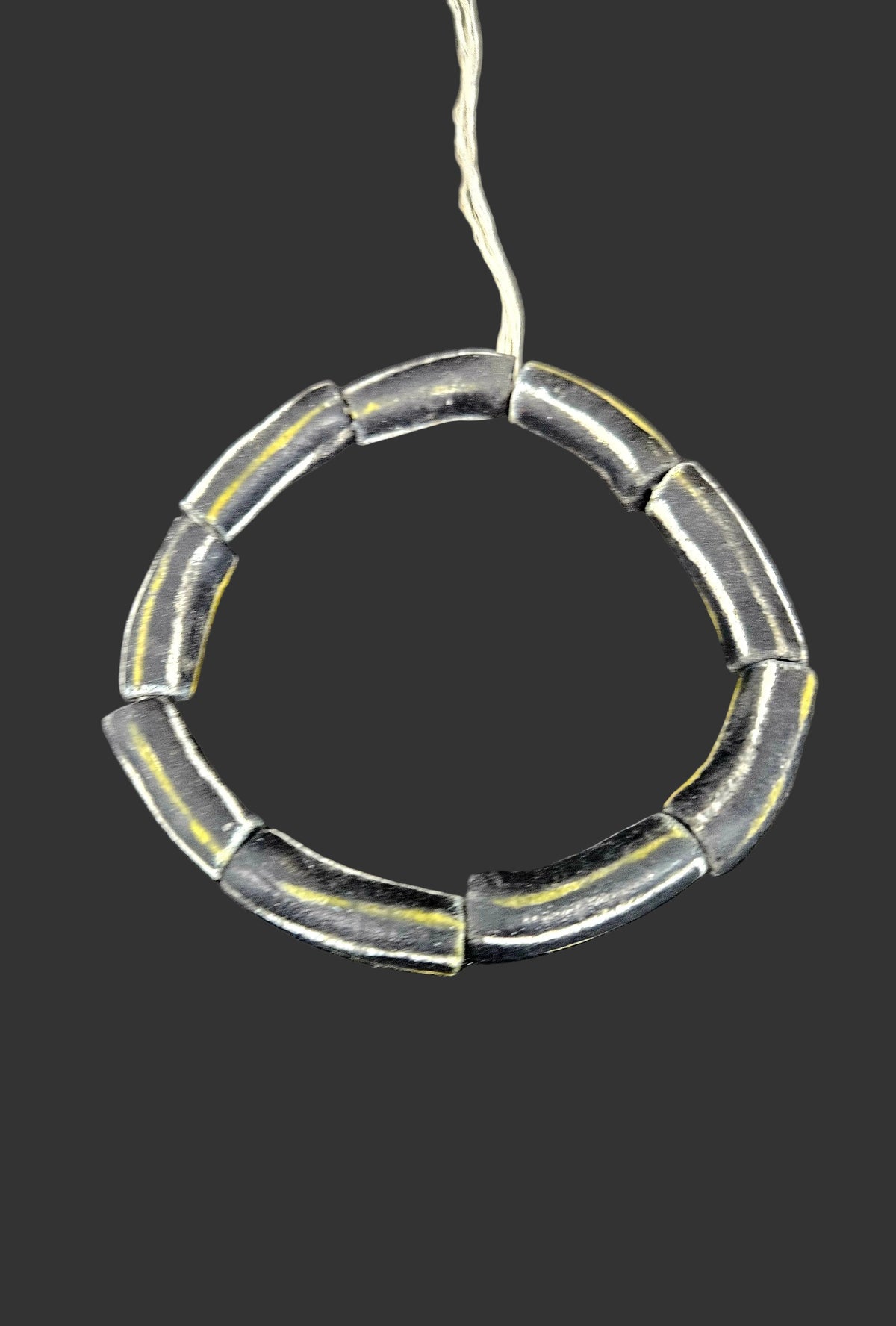 African Glass Beads – Painted Krobo Long Tubes, Black & Gold Beads