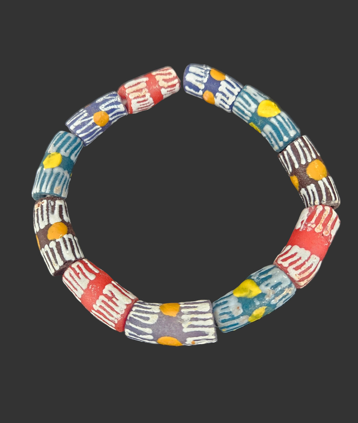 African Glass Beads – Painted Krobo Long Tubes, Multicolor Krobo Beads