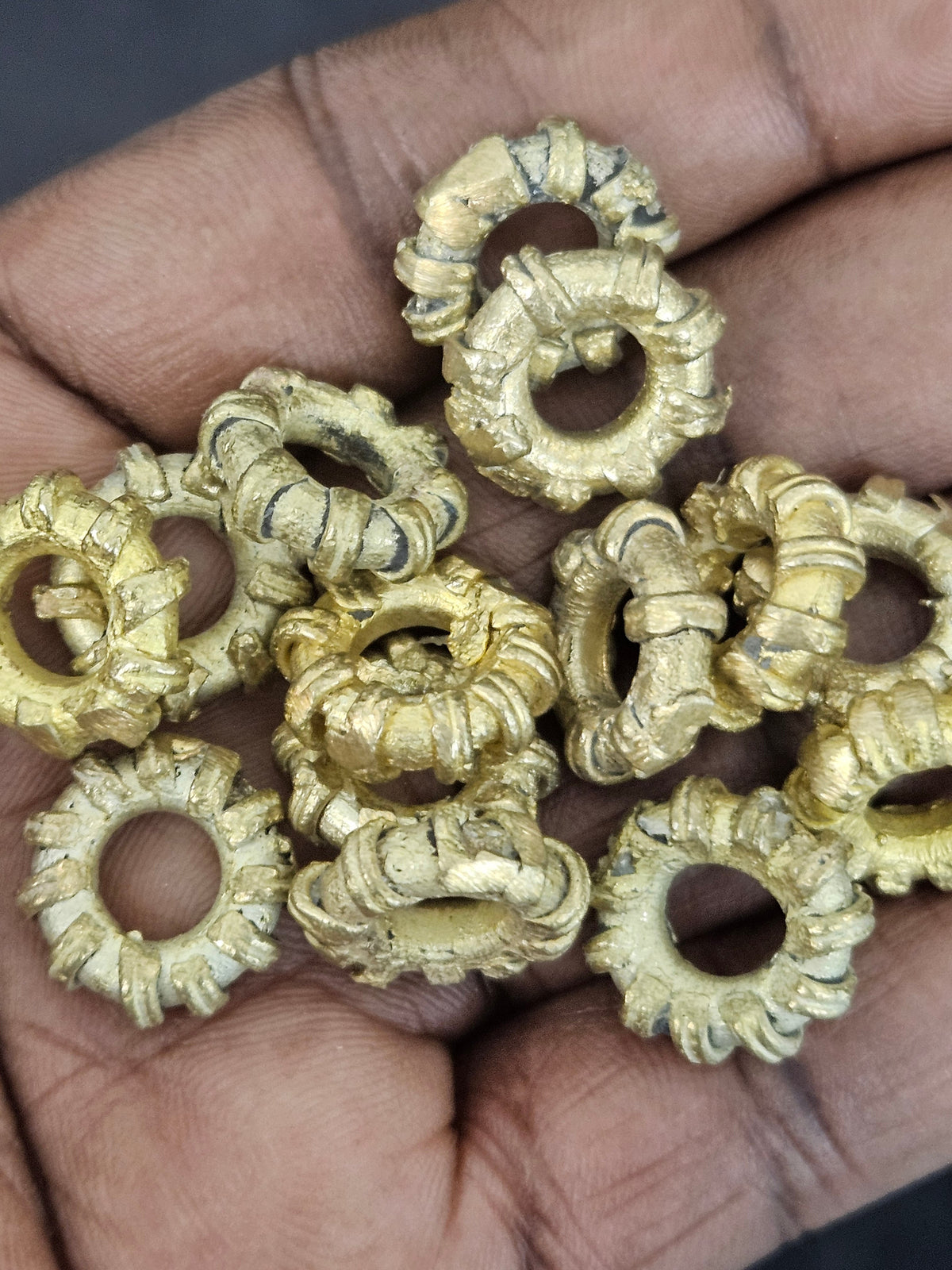 Ashanti Brass Ribbed Ring Spacer Beads – 14mm, Approx. 20 Pack