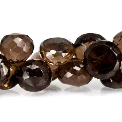 7–9mm Smoky Quartz Faceted Candy Kiss Briolette Beads