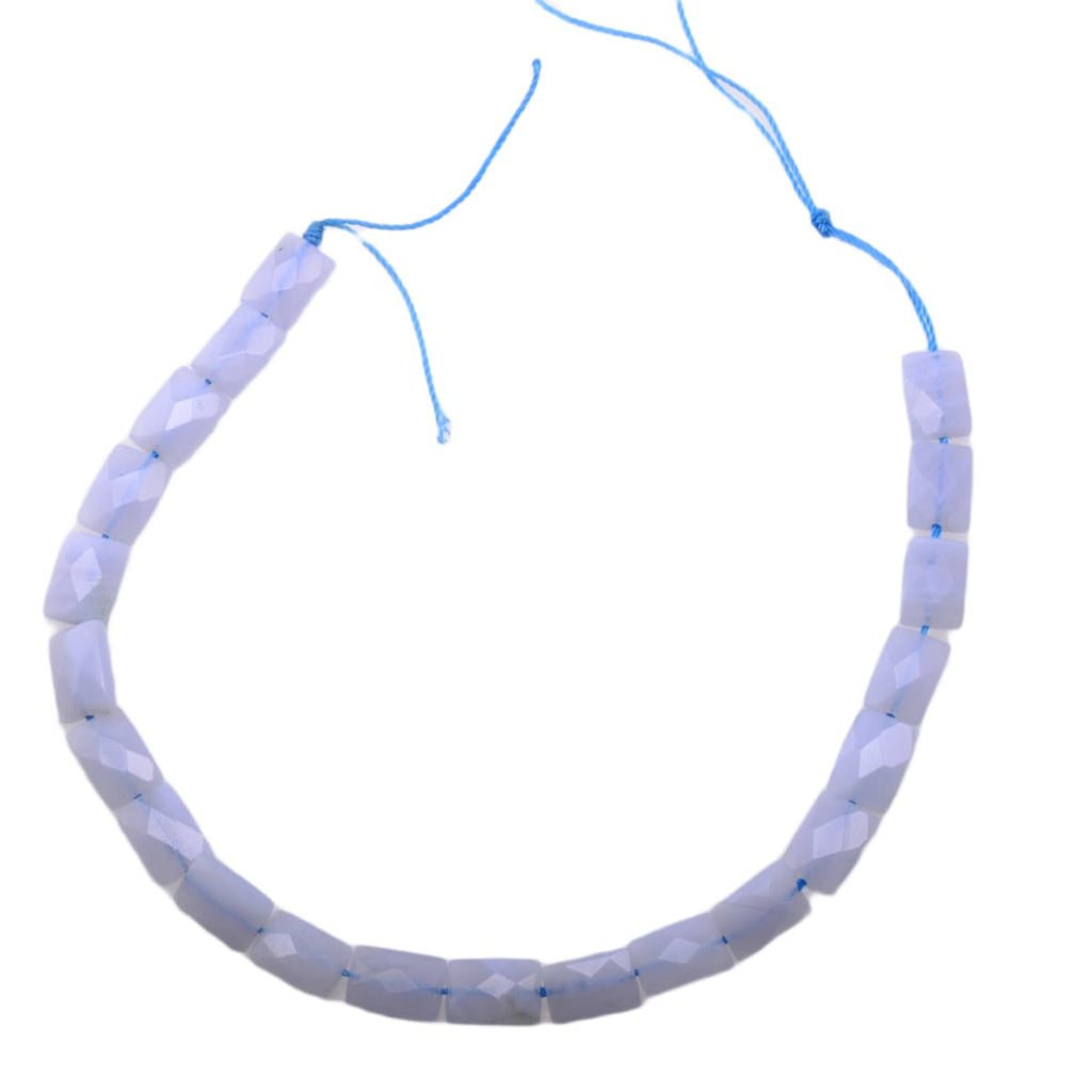 Blue Lace Agate Faceted Pillow Rectangle Beads, 8-Inch Strand